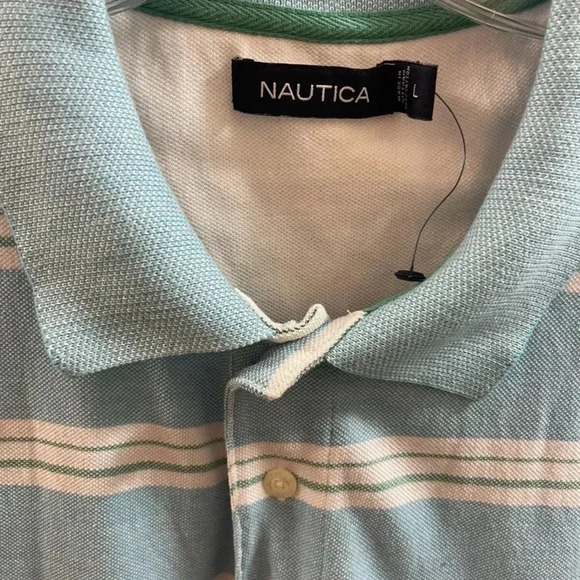 Nautica Mens Polo Shirt Size L Striped Logo Collared Rugby Blue Color - Picture 3 of 4
